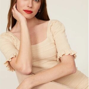 Adam Lippes Beige Ribbed Knit Top